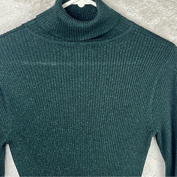 RUFF HEWN Emerald Green Very Stretchy Turtleneck Metalic Threads Medium - Picture 2 of 14